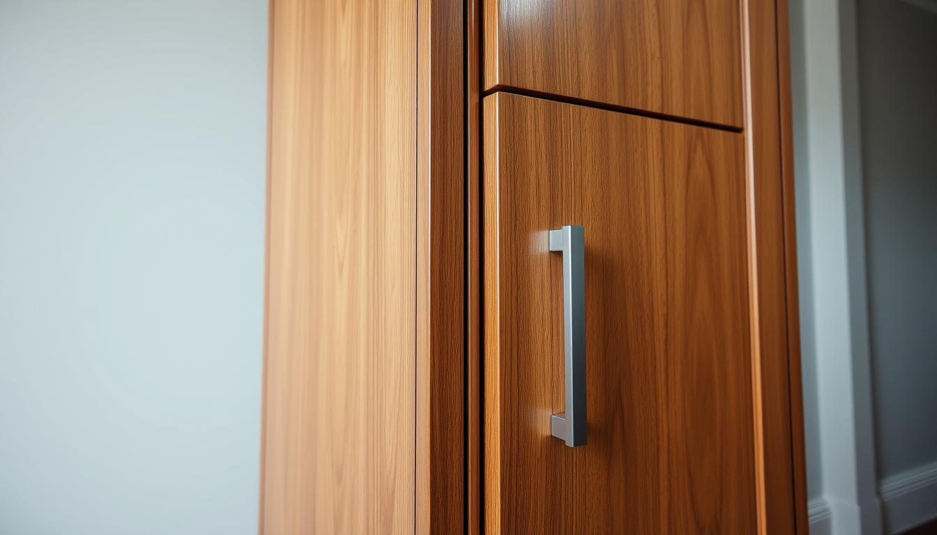A finely crafted cabinet showcasing the exquisite workmanship of the MDC Design Center. Gleaming hardwood surfaces in a rich, warm tone, meticulously sanded and polished to a flawless finish. Precision-fitted dovetail joints, with elegant brushed metal hardware that catches the light from a soft, directional studio lighting setup. The cabinet's design exhibits a harmonious balance of form and function, its clean lines and subtle curves conveying a sense of timeless sophistication. In the background, a minimalist, neutral-toned environment allows the cabinet's premium materials and exceptional craftsmanship to take center stage, inviting the viewer to appreciate the attention to detail and quality that defines the MDC Design Center's bespoke cabinetry.