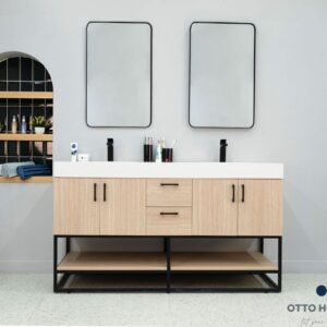 Solana Natural Oak 60" Double Bowls Bathroom Cabinet