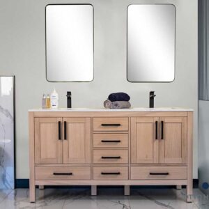 Ashley 48″ Natural Oak Double Bowls Bathroom Cabinet