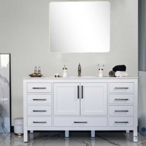 Ashley 60″ White Single Bowl Bathroom Cabinet