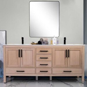 Ashley 72" Natural Oak Double Bowls Bathroom Cabinet