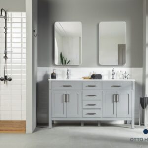 Fawna 60" Gray Double Bowls Bathroom Cabinet