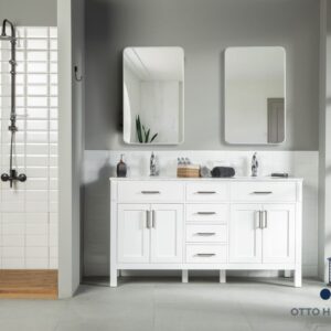 Fawna 60" White Double Bowls Bathroom Cabinet