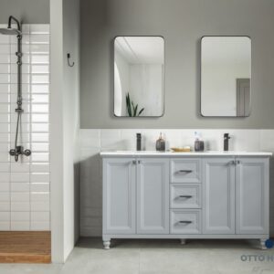 Isabel 60″ Gray Double Bowls Bathroom Cabine
