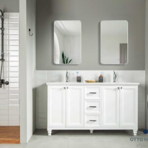 Isabel 60″ White Double Bowls Bathroom Cabine